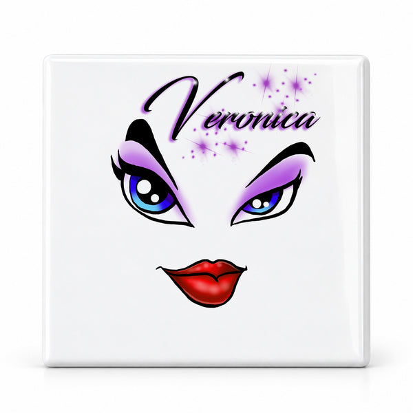 LB012 Brat Diva Eyes and Lips ceramic coaster by Mythic Airbrush, original Air-Volution design — main image