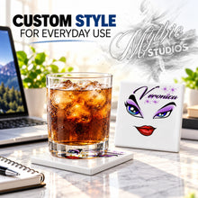 LB012 Brat Diva Eyes and Lips ceramic coaster by Mythic Airbrush, original Air-Volution design — product image 2