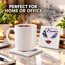 LB012 Brat Diva Eyes and Lips ceramic coaster by Mythic Airbrush, original Air-Volution design — product image 4