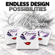 LB012 Brat Diva Eyes and Lips ceramic coaster by Mythic Airbrush, original Air-Volution design — product image 6