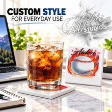LG001 Flaming Baseball ceramic coaster by Mythic Airbrush, original Air-Volution design — product image 2