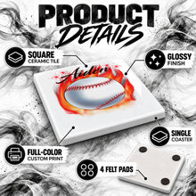 LG001 Flaming Baseball ceramic coaster by Mythic Airbrush, original Air-Volution design — product image 3
