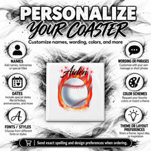 LG001 Flaming Baseball ceramic coaster by Mythic Airbrush, original Air-Volution design — product image 5