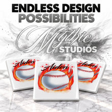 LG001 Flaming Baseball ceramic coaster by Mythic Airbrush, original Air-Volution design — product image 6