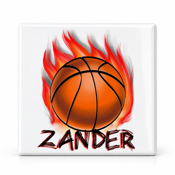 LG002 Basketball ceramic coaster by Mythic Airbrush, original Air-Volution design — main image