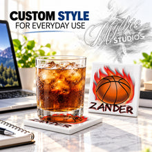 LG002 Basketball ceramic coaster by Mythic Airbrush, original Air-Volution design — product image 2