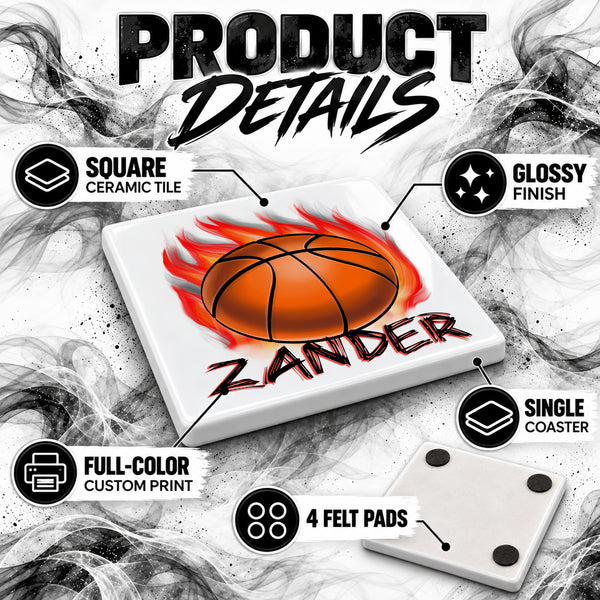 LG002 Basketball ceramic coaster by Mythic Airbrush, original Air-Volution design — product image 3