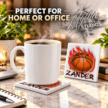 LG002 Basketball ceramic coaster by Mythic Airbrush, original Air-Volution design — product image 4