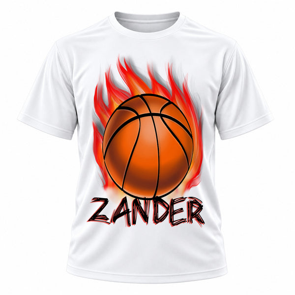 Personalized Basketball T-Shirt, front-view T-shirt mockup featuring custom Air-Volution artwork by Mythic Airbrush