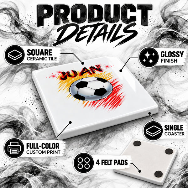 LG003 Soccer World Cup ceramic coaster by Mythic Airbrush, original Air-Volution design — product image 3