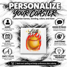 LG004 Flaming Softball Bat ceramic coaster by Mythic Airbrush, original Air-Volution design — product image 5