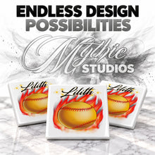 LG004 Flaming Softball Bat ceramic coaster by Mythic Airbrush, original Air-Volution design — product image 6