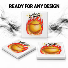 LG004 Flaming Softball Bat ceramic coaster by Mythic Airbrush, original Air-Volution design — product image 7