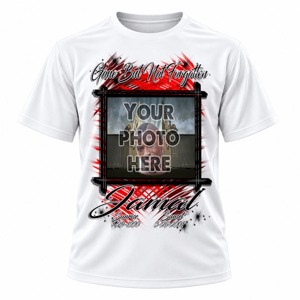 Personalized Your Photo On a T-Shirt, front-view T-shirt mockup featuring custom Air-Volution artwork by Mythic Airbrush