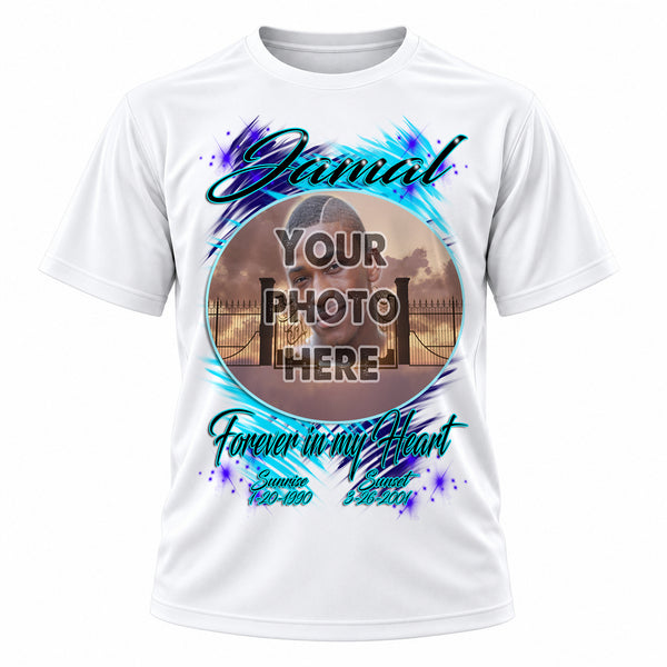 Personalized Your Photo On a T-Shirt, front-view T-shirt mockup featuring custom Air-Volution artwork by Mythic Airbrush