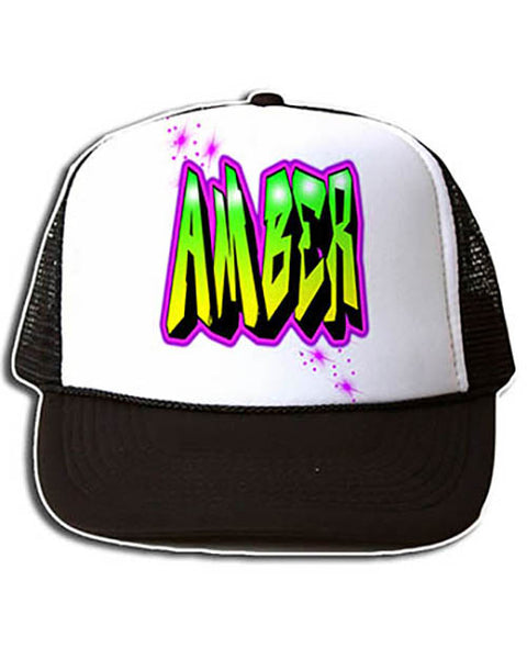 A011 Personalized Airbrush Name Design Snapback Trucker Hat