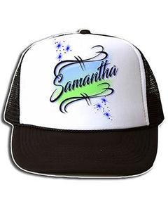 A015 Personalized Airbrush Name Design Snapback Trucker Hat