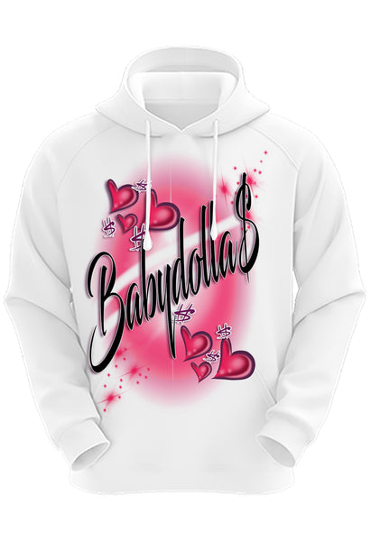 A022 Digitally Airbrush Painted Personalized Custom Hearts Name Design  Adult and Kids Hoodie Sweatshirt