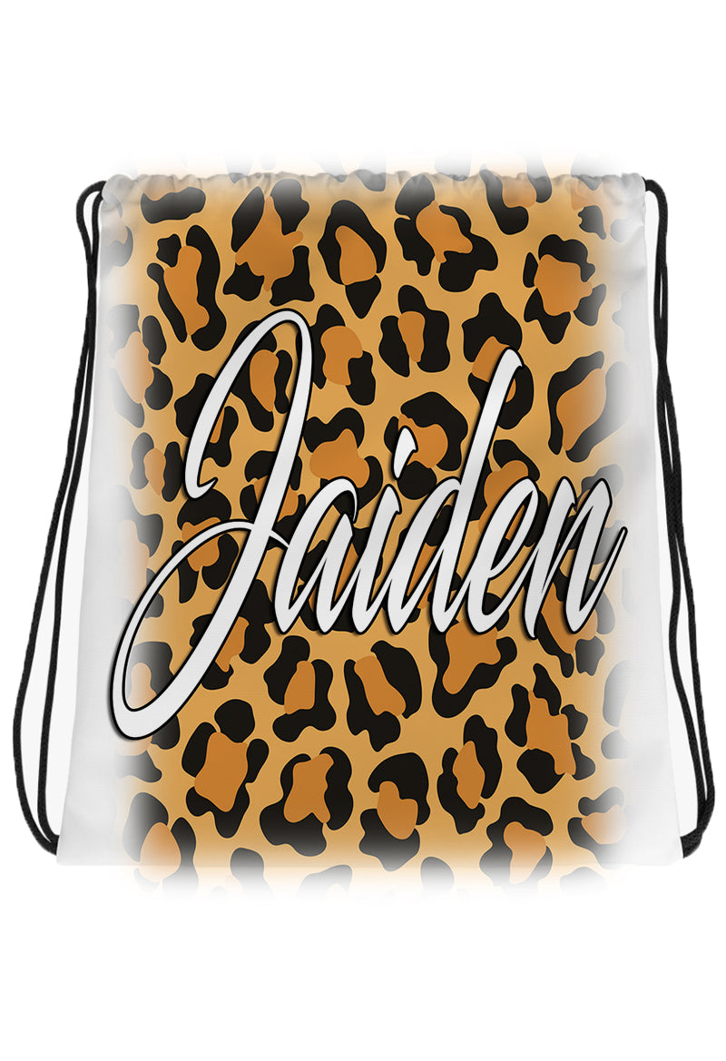 A024 Digitally Airbrush Painted Personalized Custom Cheetah Name Writing Color Party Design Gift  Drawstring Backpack