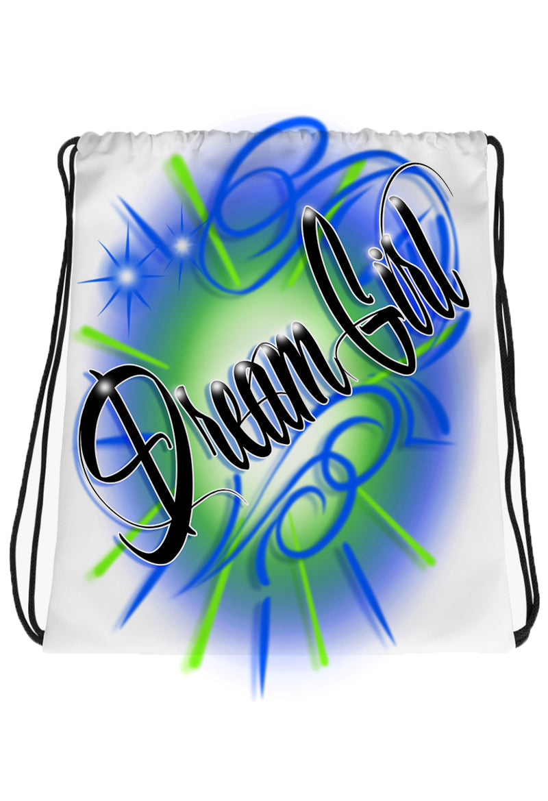 A025 Digitally Airbrush Painted Personalized Custom Name Writing Color Party Design Gift  Drawstring Backpack