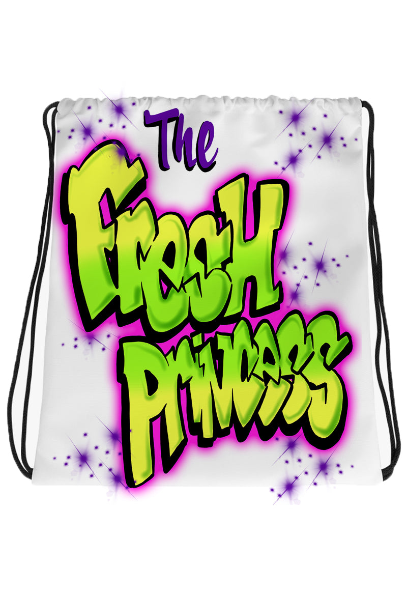 A026 Digitally Airbrush Painted Personalized Custom Fresh Prince Fresh Princess Name Writing Color Party Design Gift  Drawstring Backpack