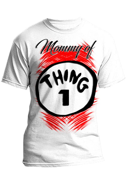 A028 Digitally Airbrush Painted Personalized Custom Name Thin 1 Thing 2 Design  Adult and Kids T-Shirt