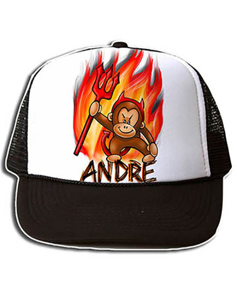 B032 Personalized Airbrush Devil Monkey Snapback Trucker Hat