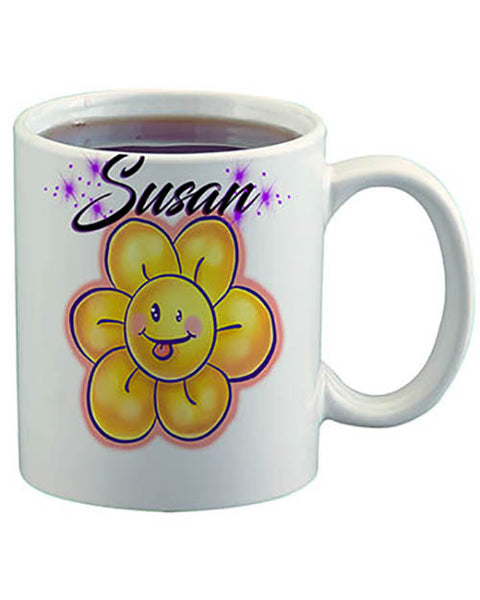 B034 Personalized Airbrush Flower Smiley Ceramic Coffee Mug