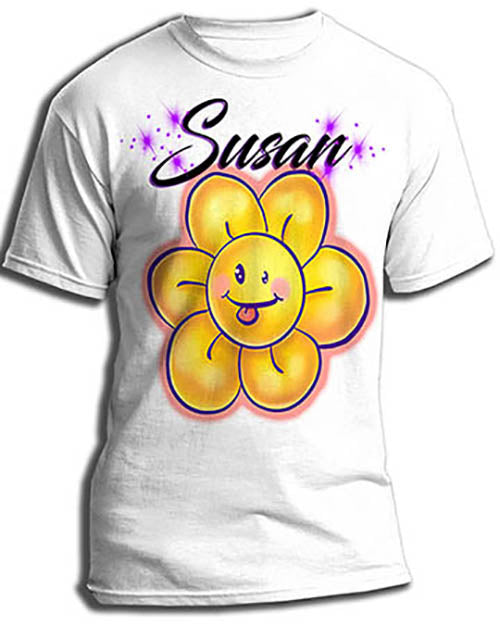 B034 custom personalized airbrush Smiley Flower Tee Shirt design Emoji