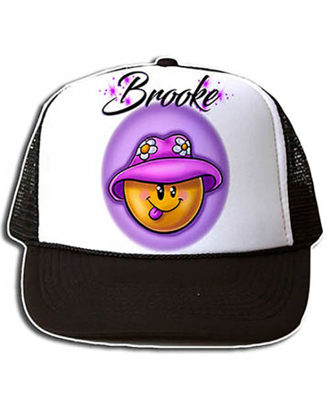 B037 Personalized Airbrush Smiley Emoji Snapback Trucker Hat