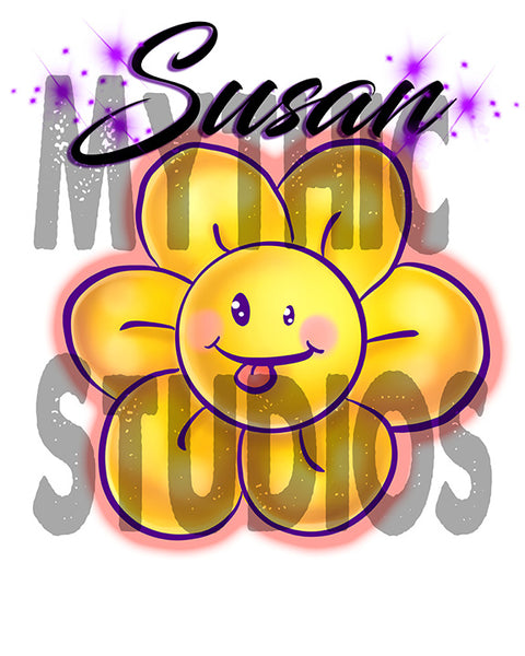 B034 custom personalized airbrush Smiley Flower Tee Shirt design Emoji