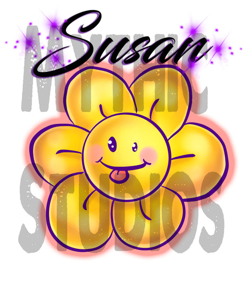 B034 Personalized Airbrush Flower Smiley License Plate Tag