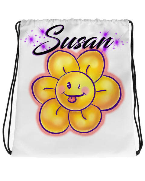 B034 Digitally Airbrush Painted Personalized Custom Smiley Flower Drawstring Backpack party Theme gift name design Emoji Birthday Present