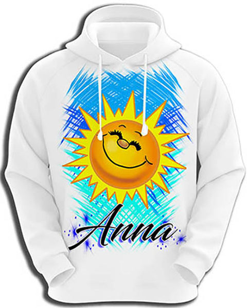 B146 Personalized Airbrush Sunshine Face Hoodie Sweatshirt