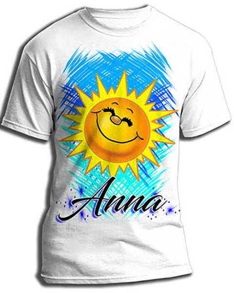 B146 Personalized Airbrush Sunshine face Kids and Adult Tee Shirt