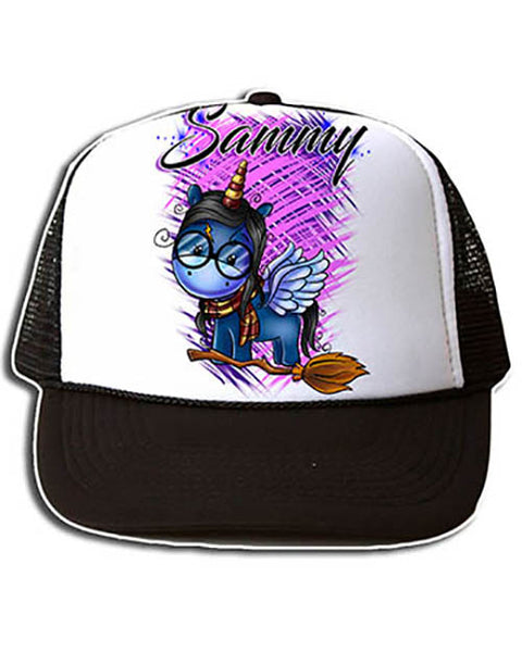 B148 Personalized Airbrush Unicorn Wizard Snapback Trucker Hat