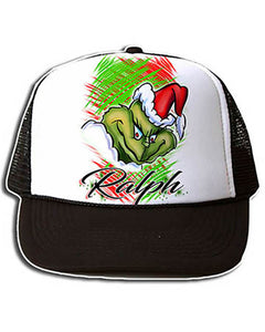 B152 Digitally Airbrush Painted Personalized Custom Grinch Snapback Trucker Hat