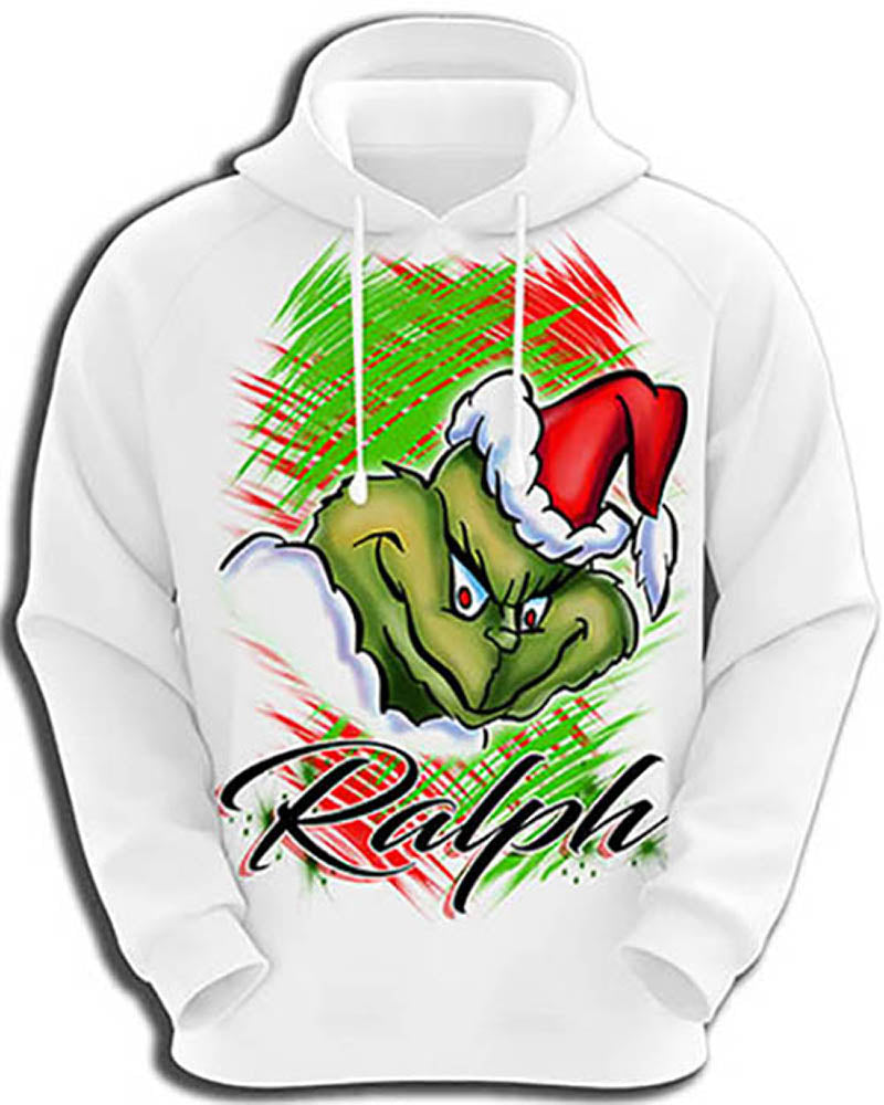 B152 Digitally Airbrush Painted Personalized Custom Grinch Who Stole Christmas Hoodie Sweatshirt