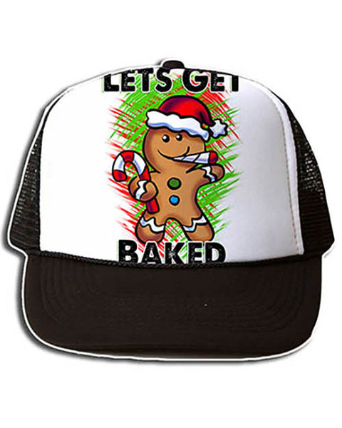 B153 Personalized Airbrush GingerBreadMan Snapback Trucker Hat
