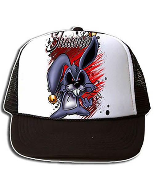 B174 Personalized Airbrush Evil Bunny Snapback Trucker Hat