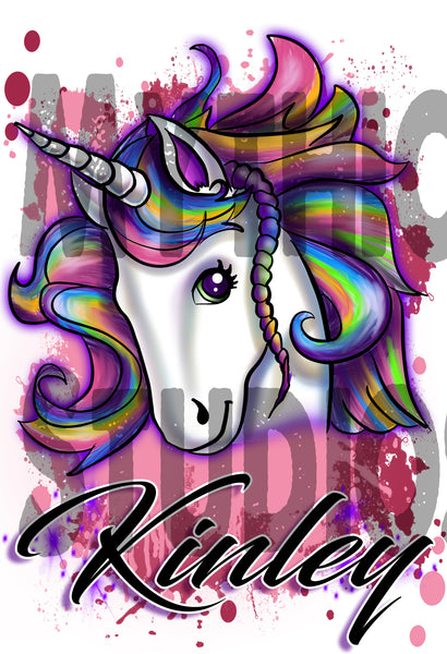 B142 Personalized Airbrush Unicorn Kids and Adult Tee Shirt