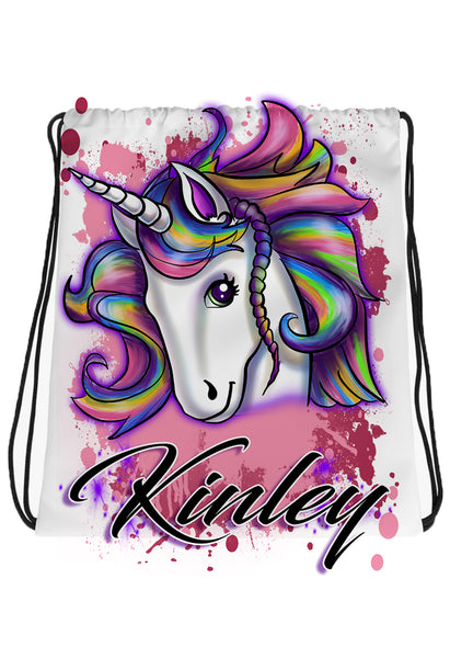 B142 Digitally Airbrush Painted Personalized Custom unicorn Drawstring Backpack party Theme gift