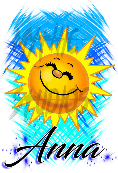 B146 Digitally Airbrush Painted Personalized Custom Sunshine Face Drawstring Backpack party Theme gift