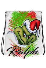 B152 Digitally Airbrush Painted Personalized Custom Grinch Drawstring Backpack