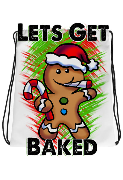 B153 Digitally Airbrush Painted Personalized Custom Gingerbread Man Drawstring Backpack party Theme gift