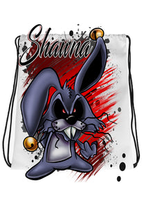 B174 Digitally Airbrush Painted Personalized Custom Evil Rabbit Drawstring Backpack party Theme gift