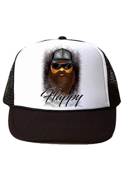 B201 Digitally Airbrush Painted Personalized Custom Bearded Smily emoji   Snapback Trucker Hats