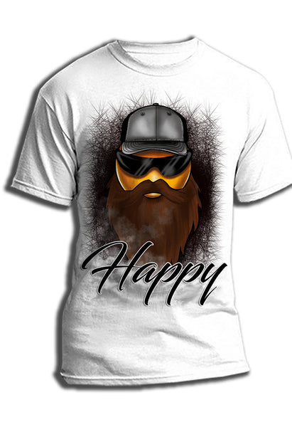 B201 Digitally Airbrush Painted Personalized Custom Bearded Smily emoji Adult and Kids T-Shirt