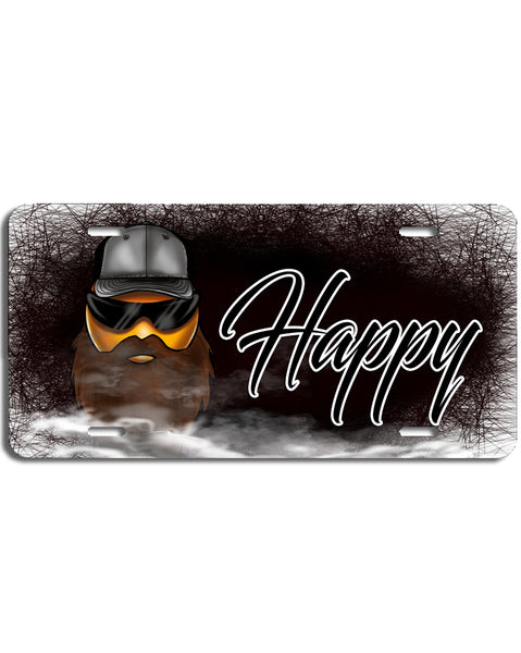 B201 Digitally Airbrush Painted Personalized Custom Bearded Smily emoji   Auto License Plate Tag