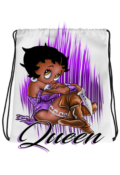 B206 Digitally Airbrush Painted Personalized Custom Black Queen Drawstring Backpack party Theme gift